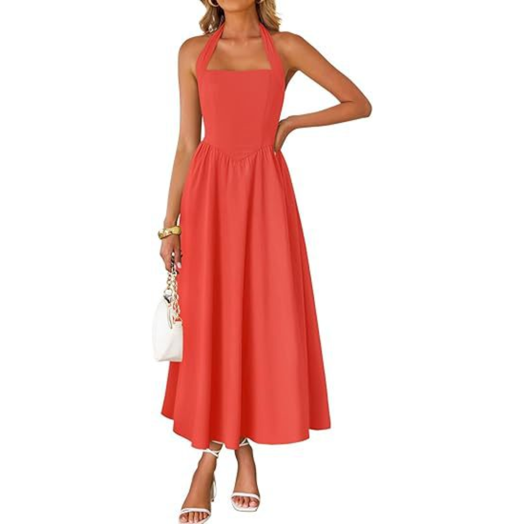JESSA™ – Sleeveless Halter Ruched Pocket Dress