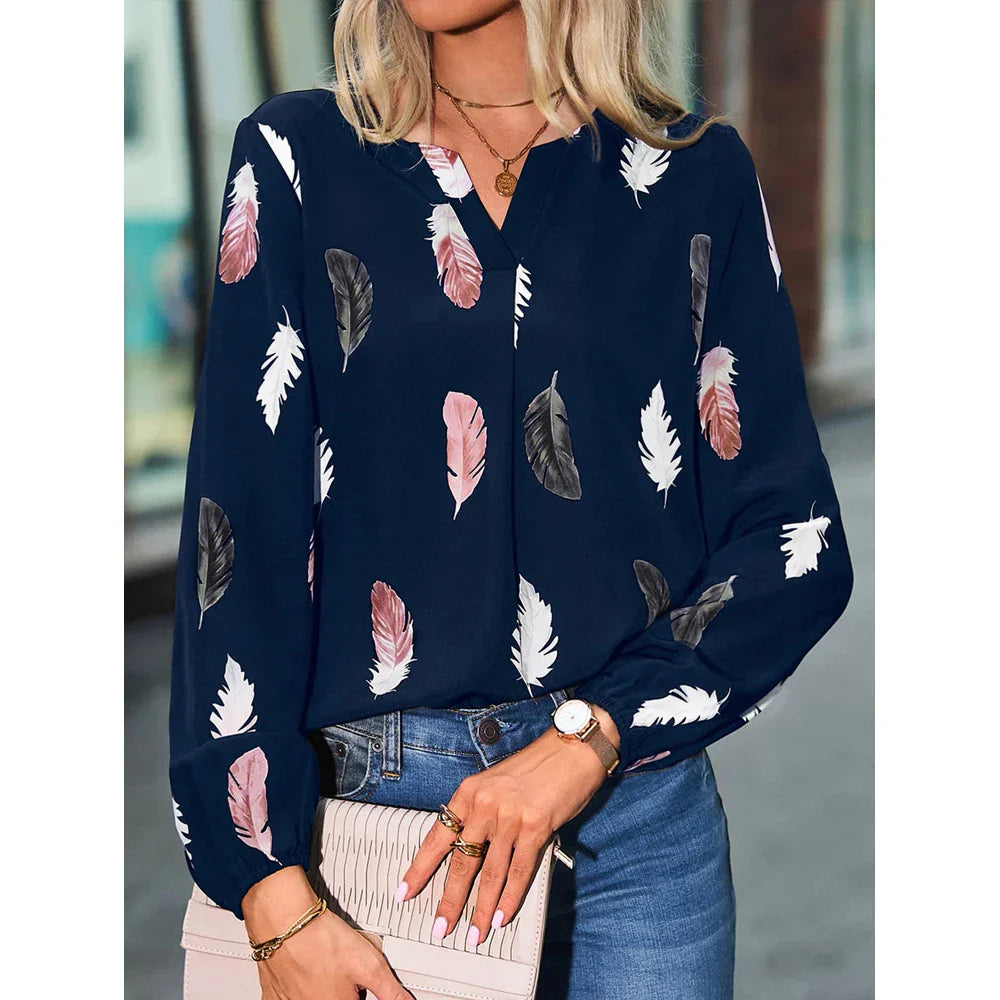 Valerie | Elegant Feather Print Blouse