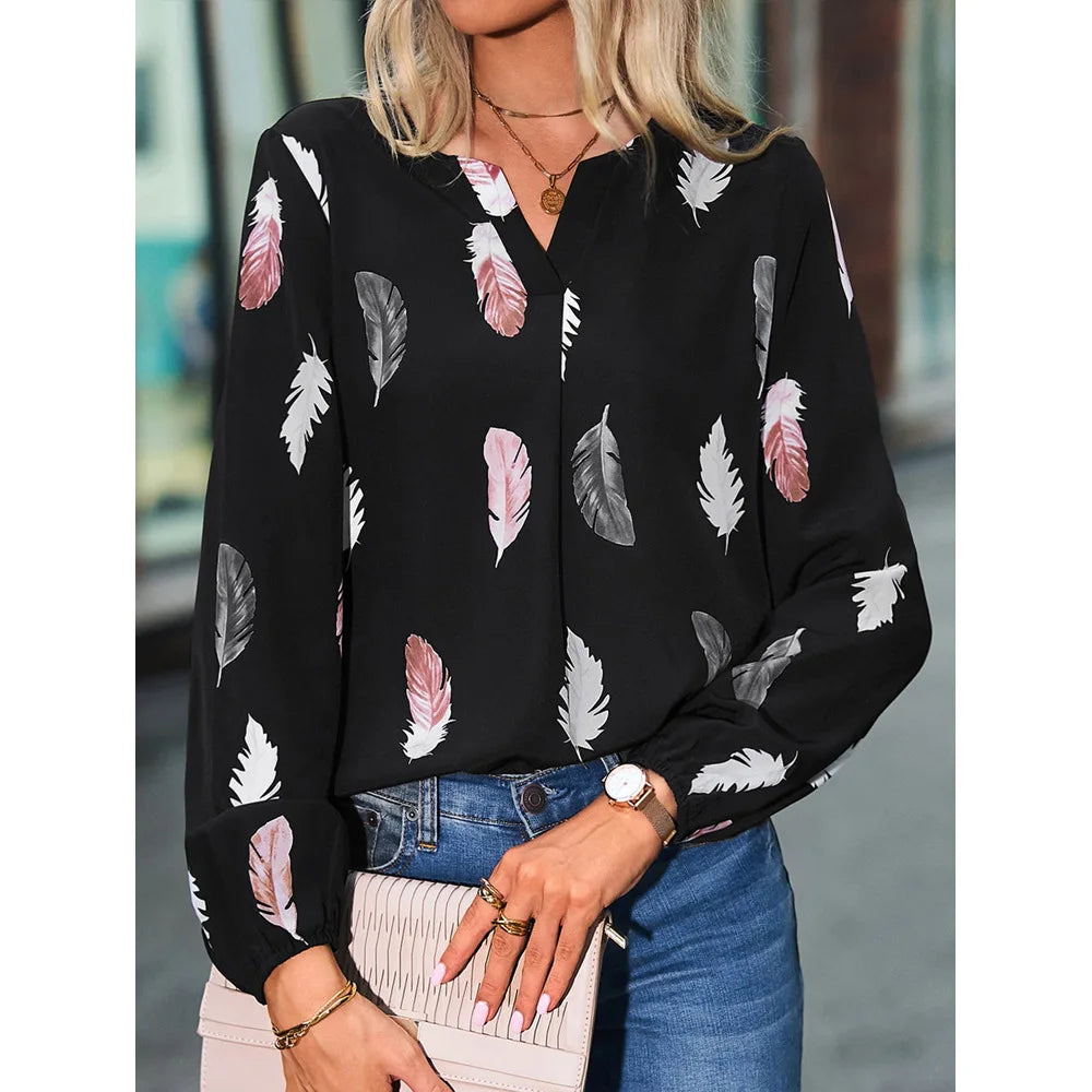 Valerie | Elegant Feather Print Blouse