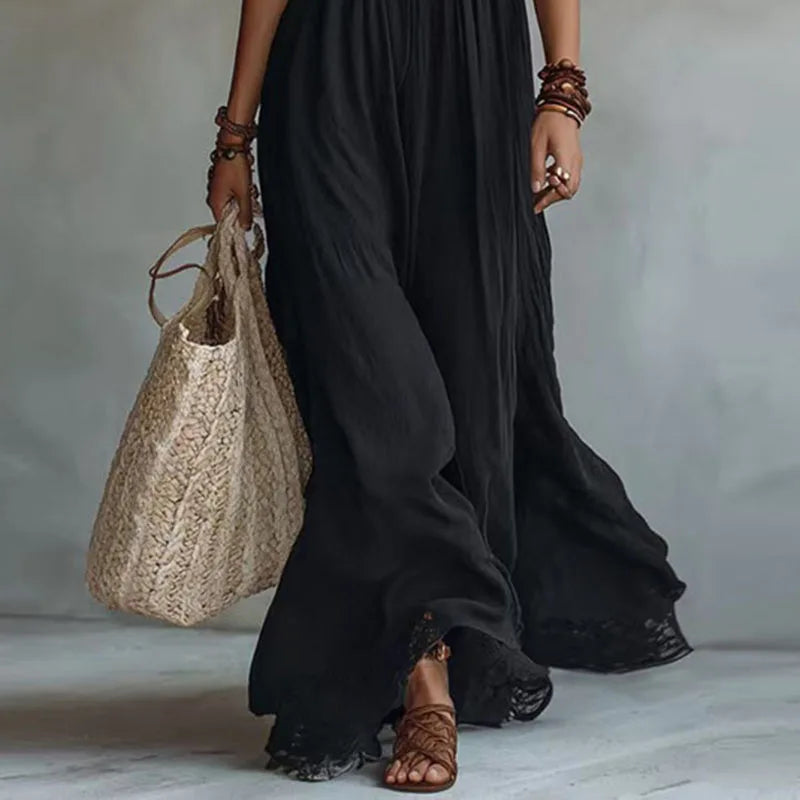 Jade | Lace Panel Halter Maxi Dress