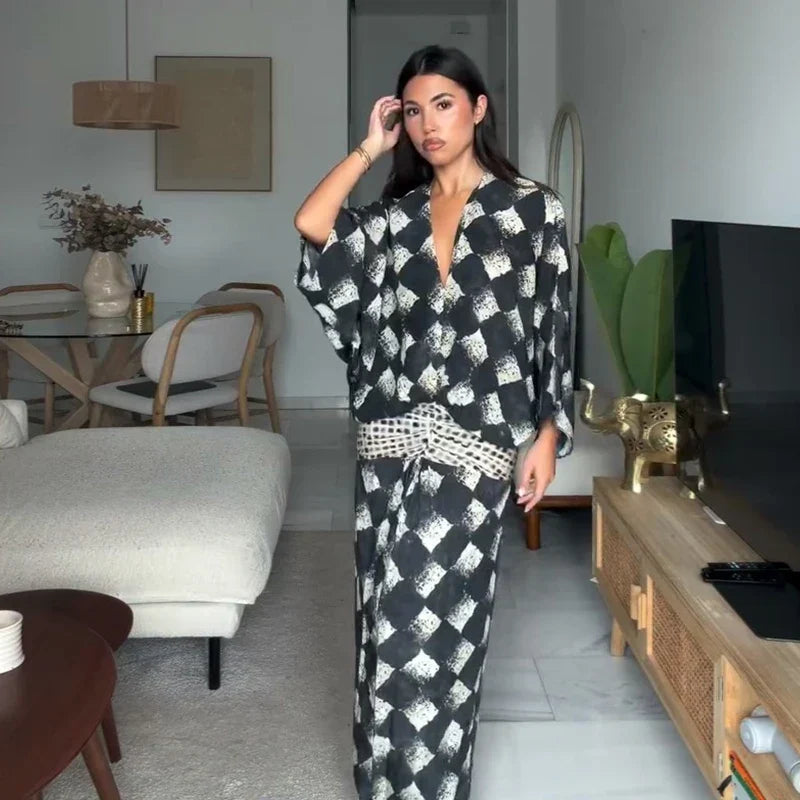 Cassia | Monochrome Print Maxi Dress