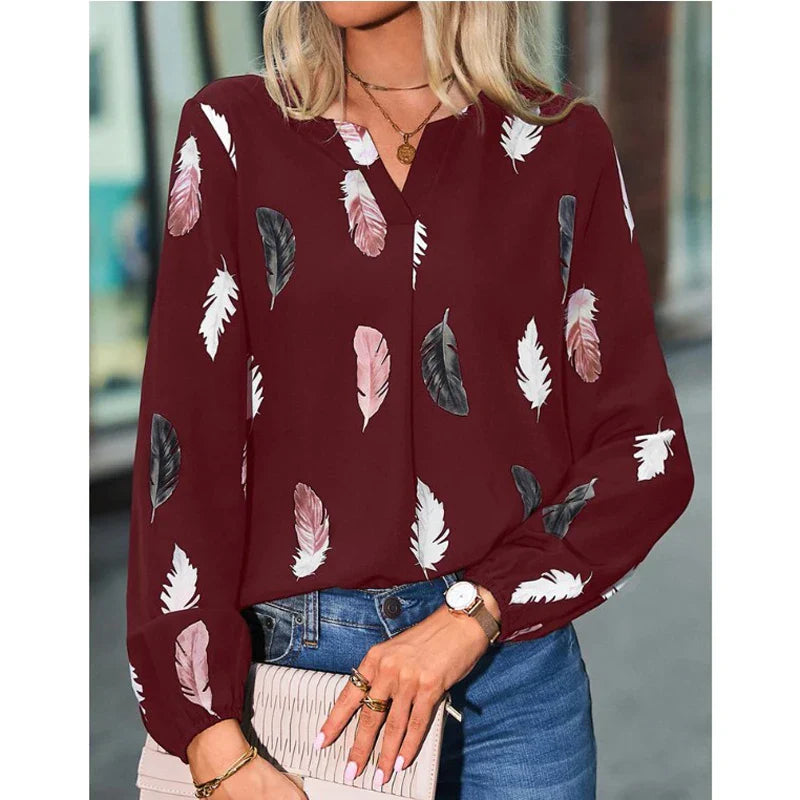 Valerie | Elegant Feather Print Blouse