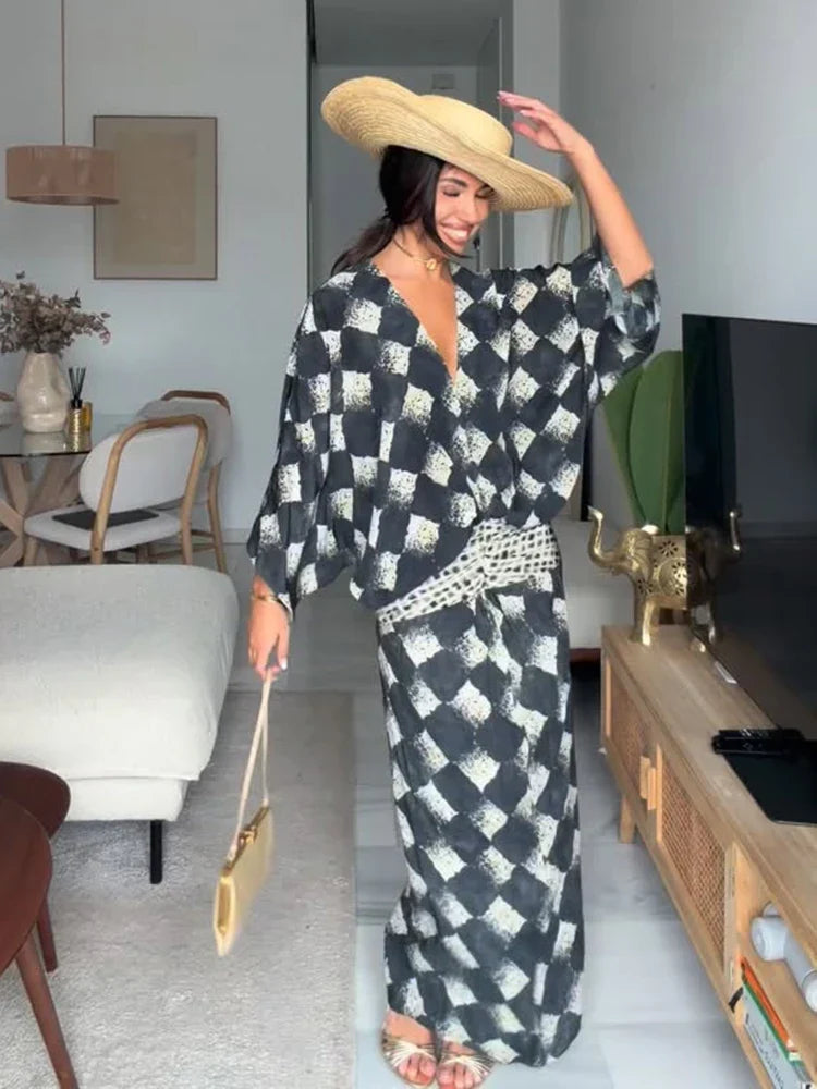 Cassia | Monochrome Print Maxi Dress