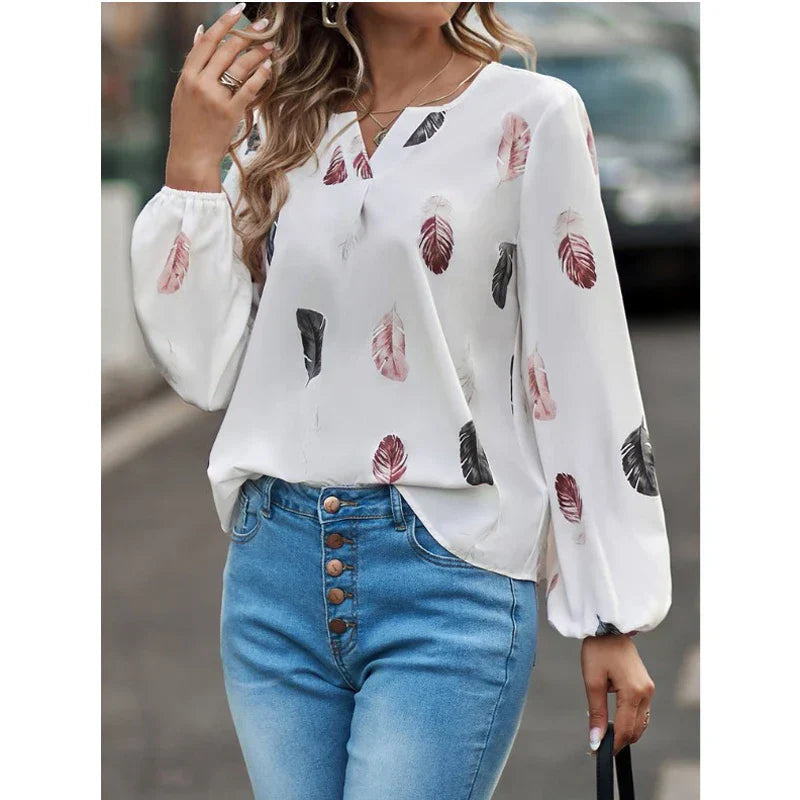 Valerie | Elegant Feather Print Blouse