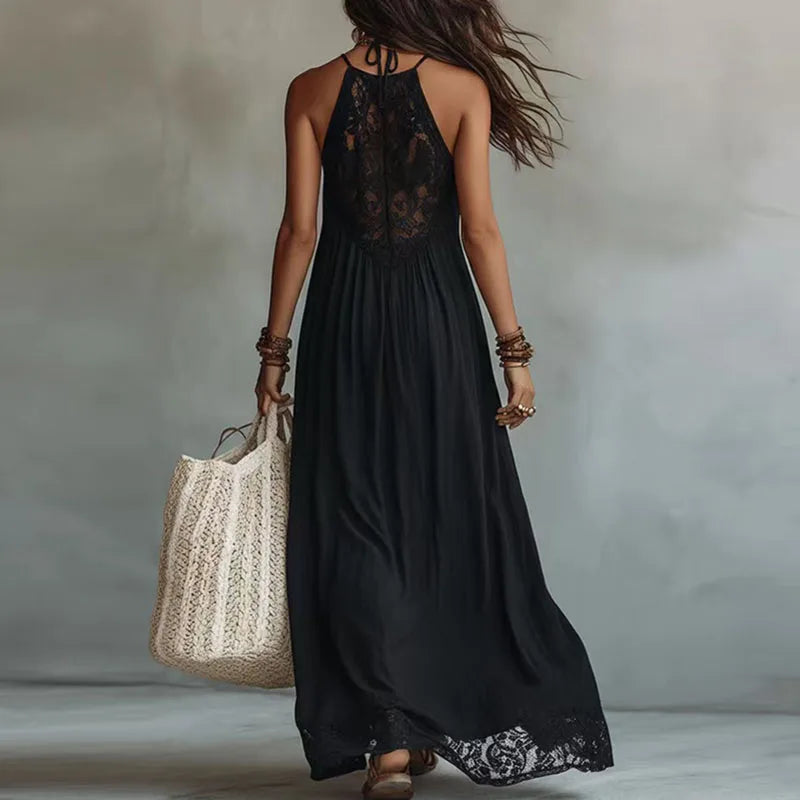 Jade | Lace Panel Halter Maxi Dress