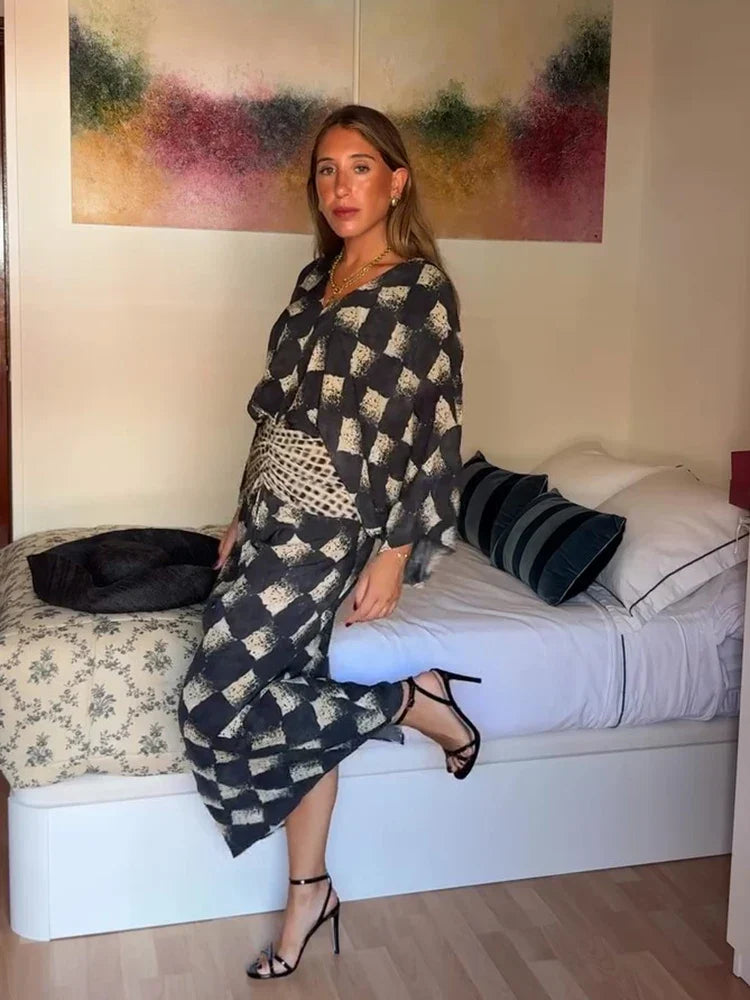 Cassia | Monochrome Print Maxi Dress