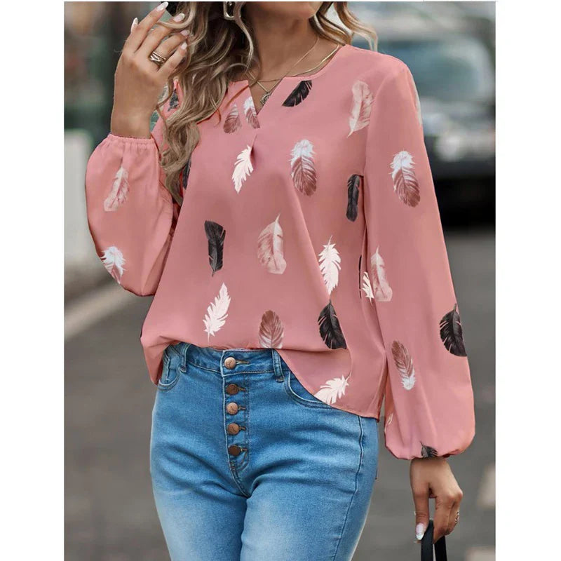 Valerie | Elegant Feather Print Blouse