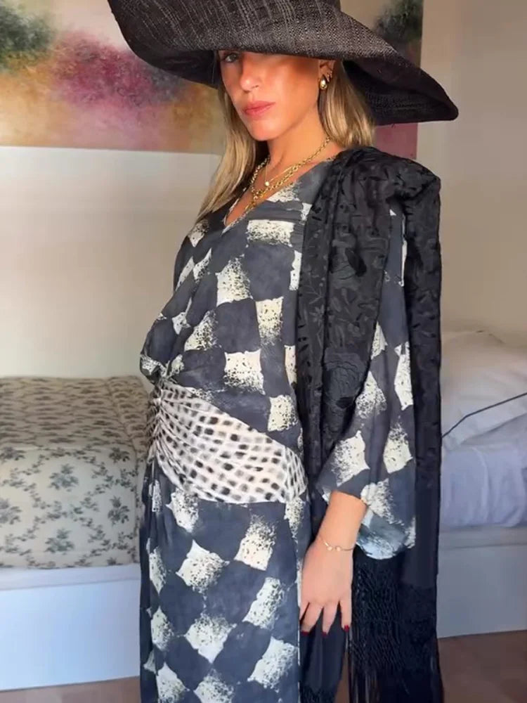 Cassia | Monochrome Print Maxi Dress
