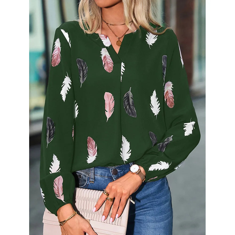 Valerie | Elegant Feather Print Blouse