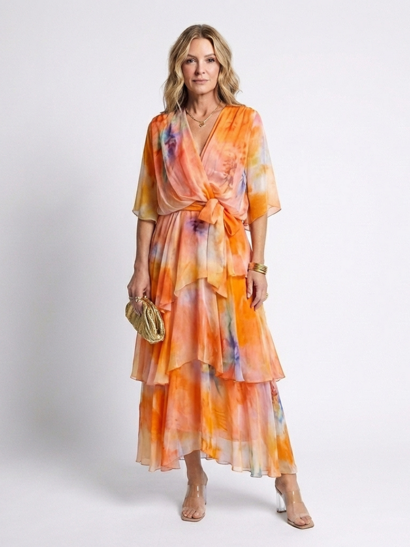 Ophelia | Sheer Layered Tie Waist Maxi Dress