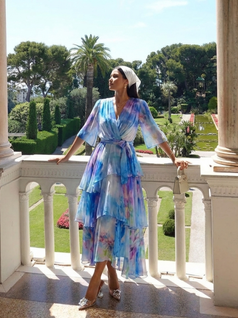 Ophelia | Sheer Layered Tie Waist Maxi Dress