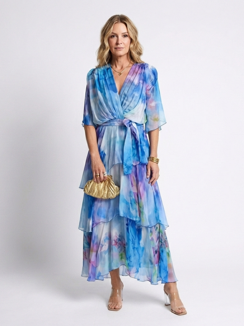 Ophelia | Sheer Layered Tie Waist Maxi Dress