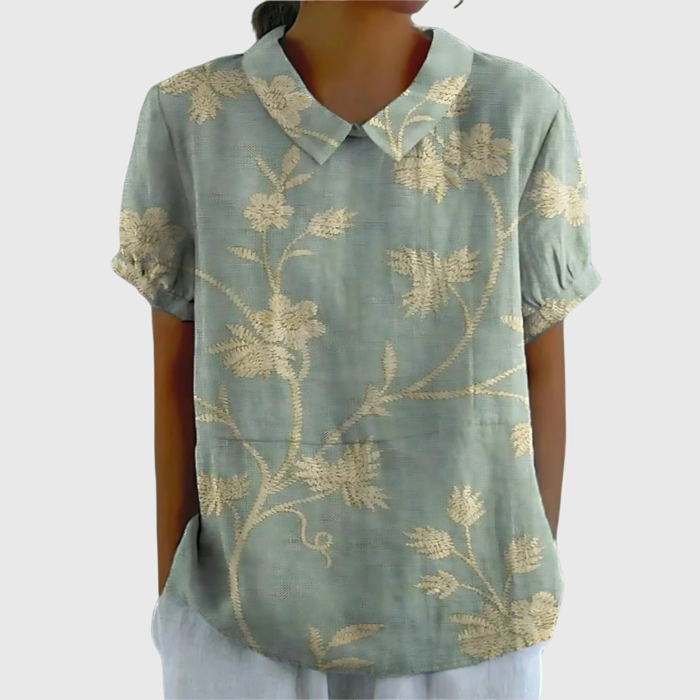 Wendy | Floral Print Short Sleeve Collared Blouse