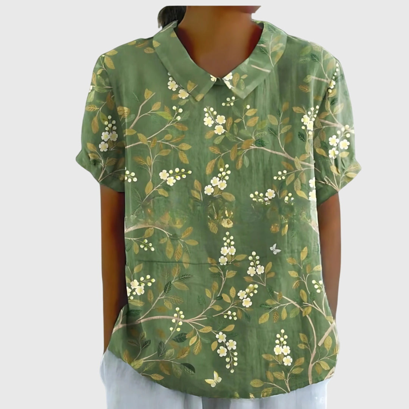 Wendy | Floral Print Short Sleeve Collared Blouse