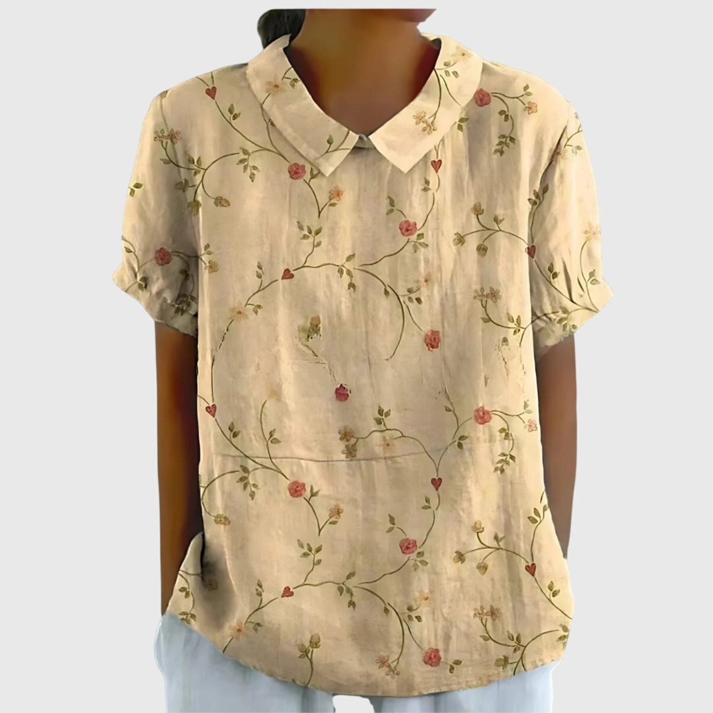 Wendy | Floral Print Short Sleeve Collared Blouse