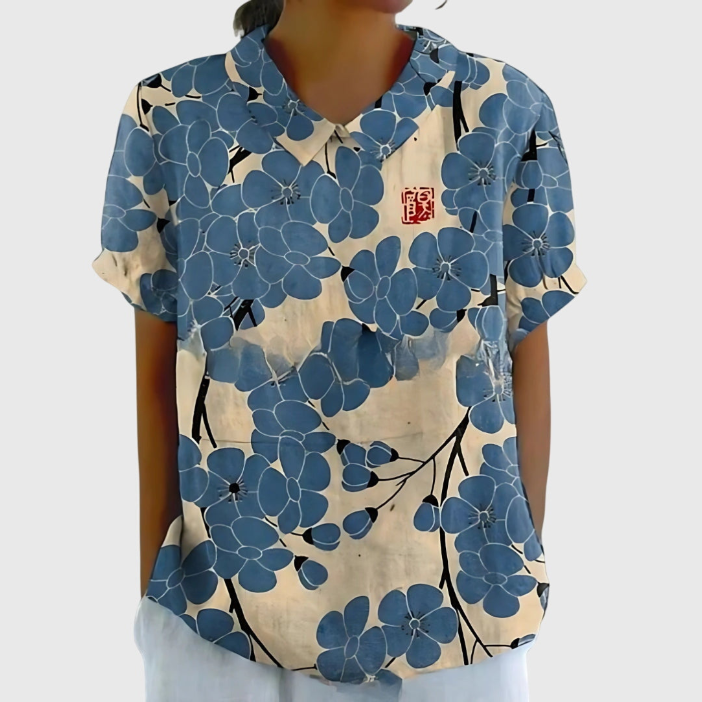 Wendy | Floral Print Short Sleeve Collared Blouse