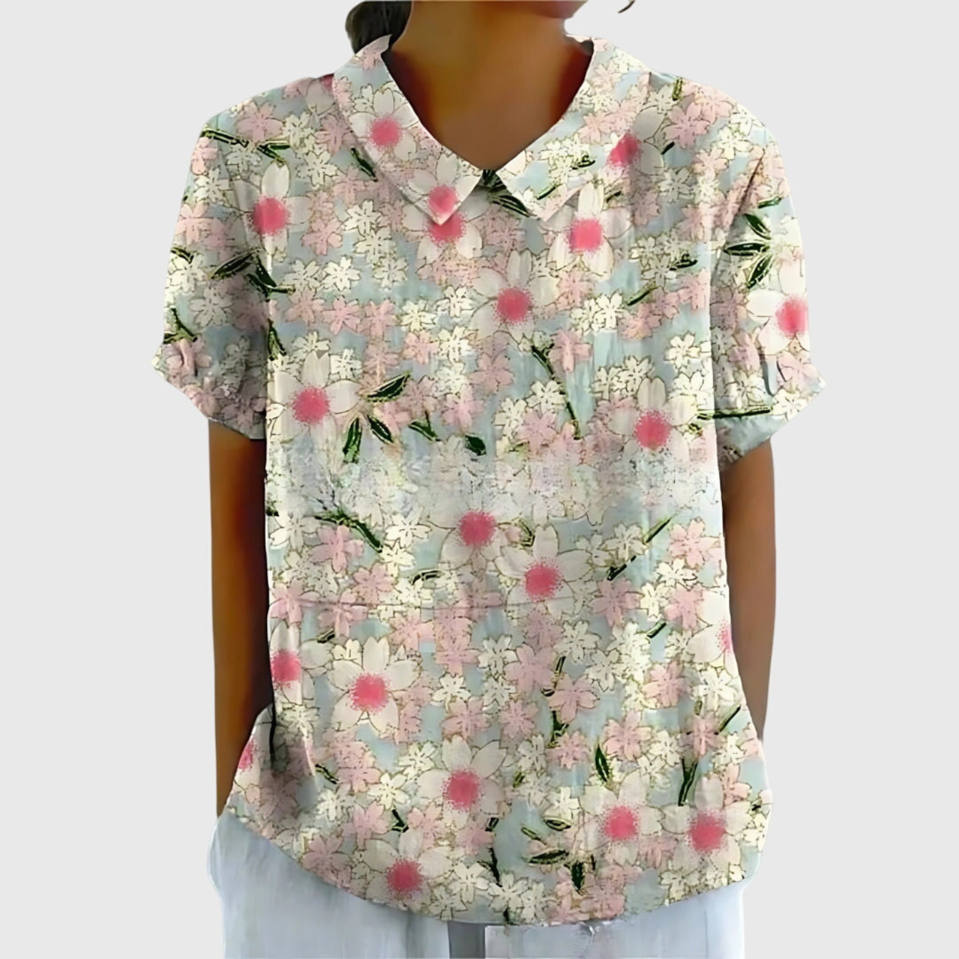 Wendy | Floral Print Short Sleeve Collared Blouse