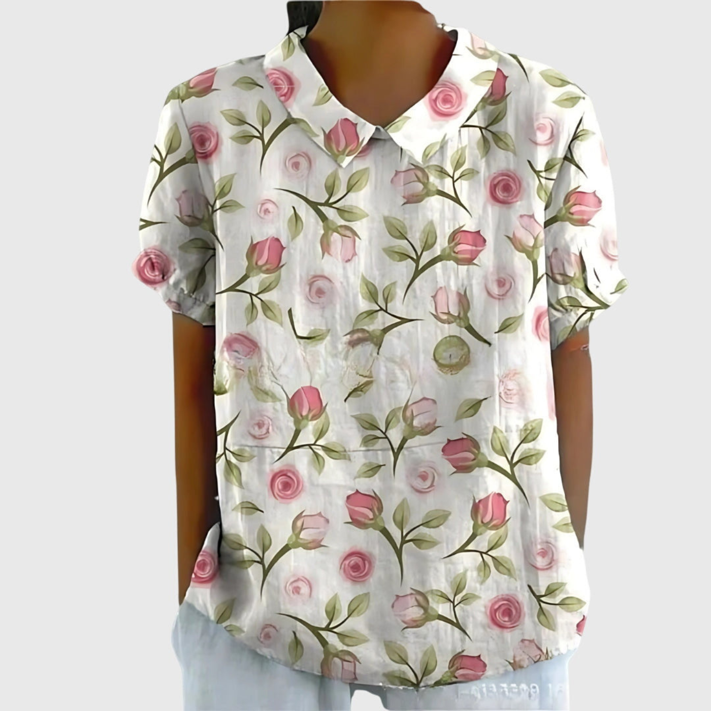 Wendy | Floral Print Short Sleeve Collared Blouse