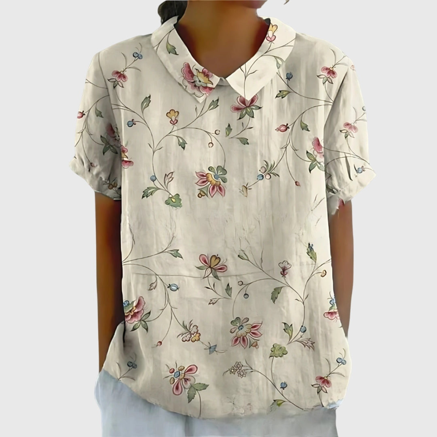 Wendy | Floral Print Short Sleeve Collared Blouse