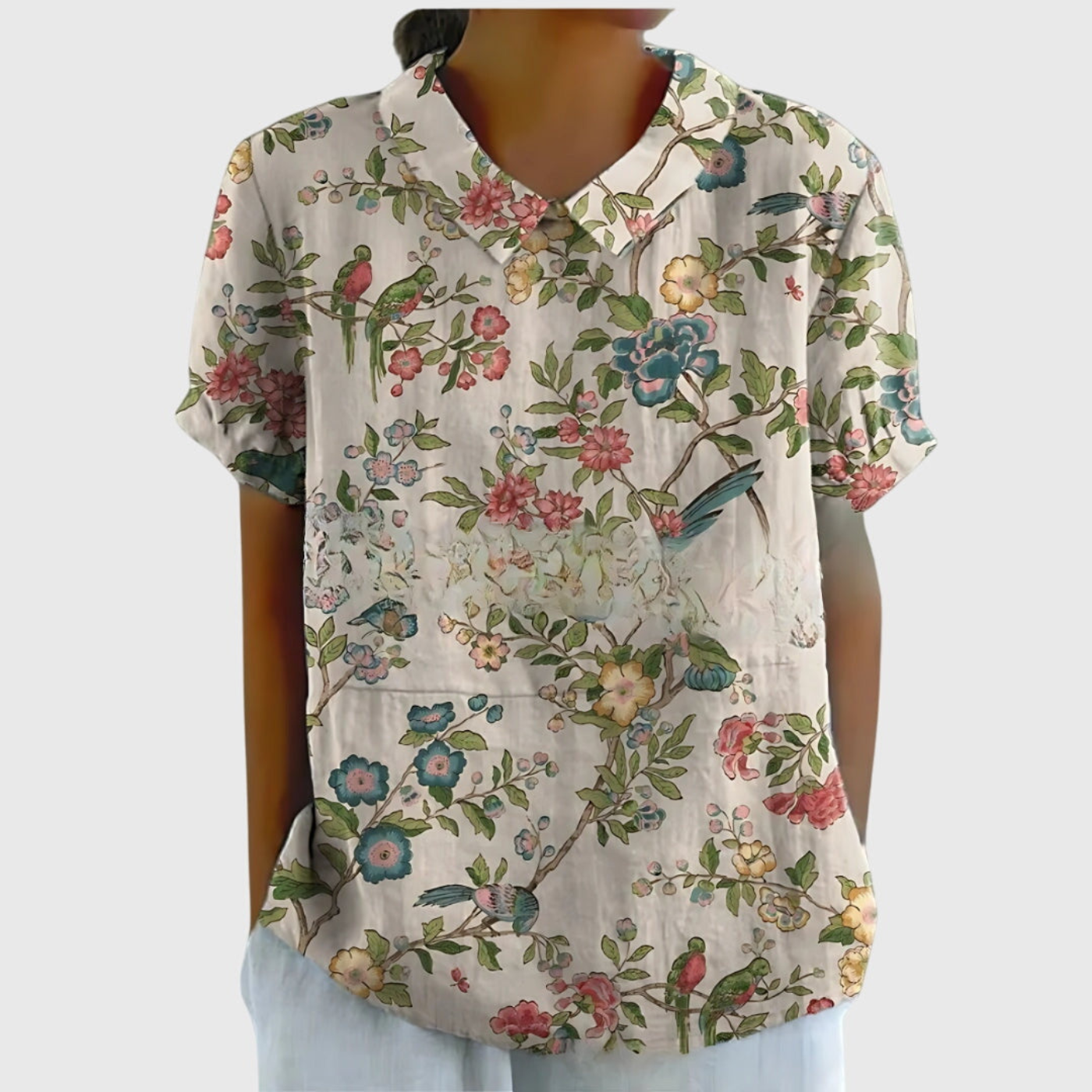 Wendy | Floral Print Short Sleeve Collared Blouse