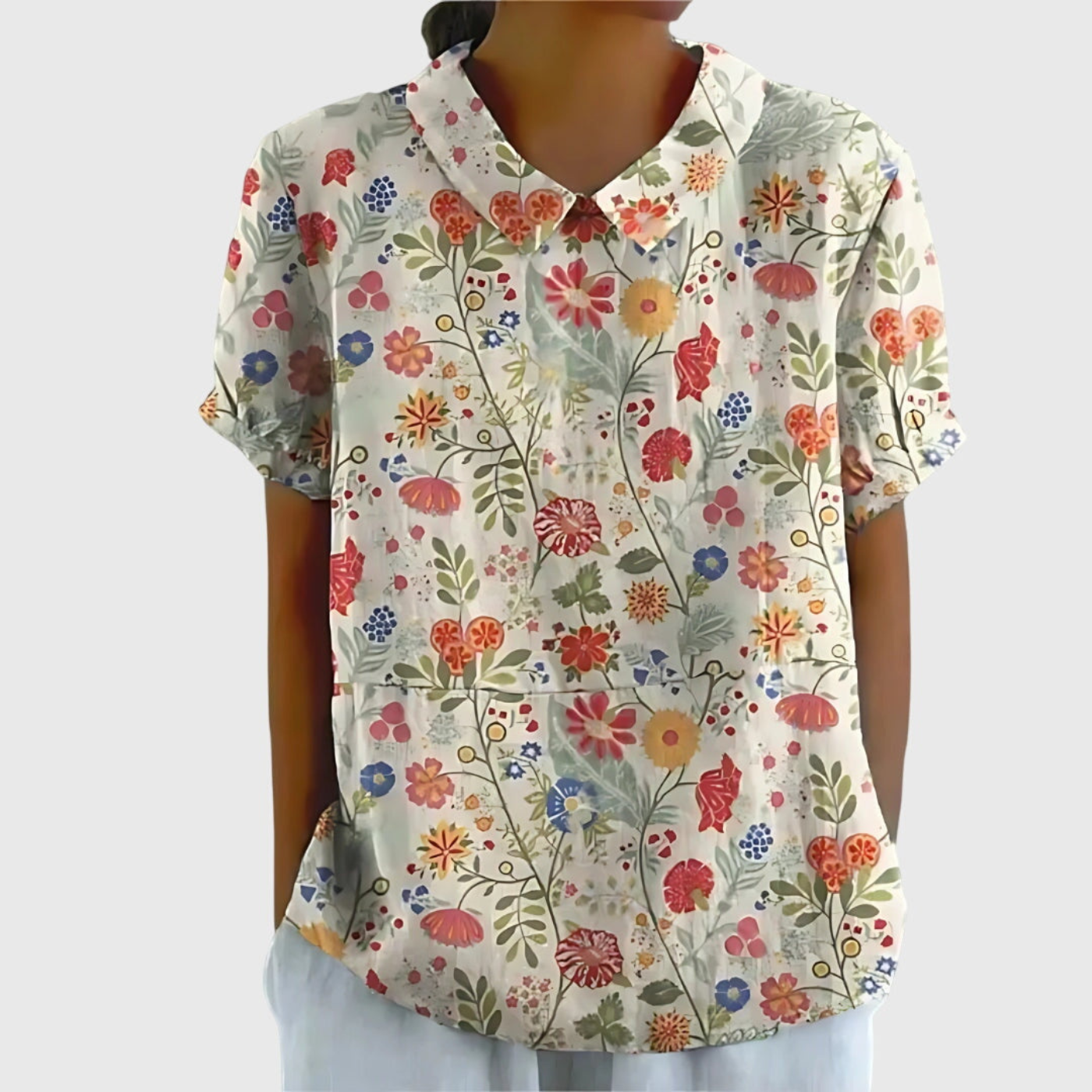 Wendy | Floral Print Short Sleeve Collared Blouse