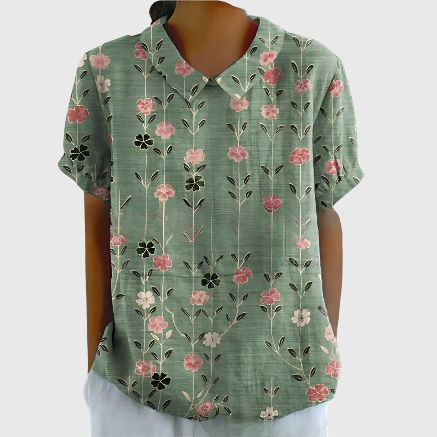 Wendy | Floral Print Short Sleeve Collared Blouse