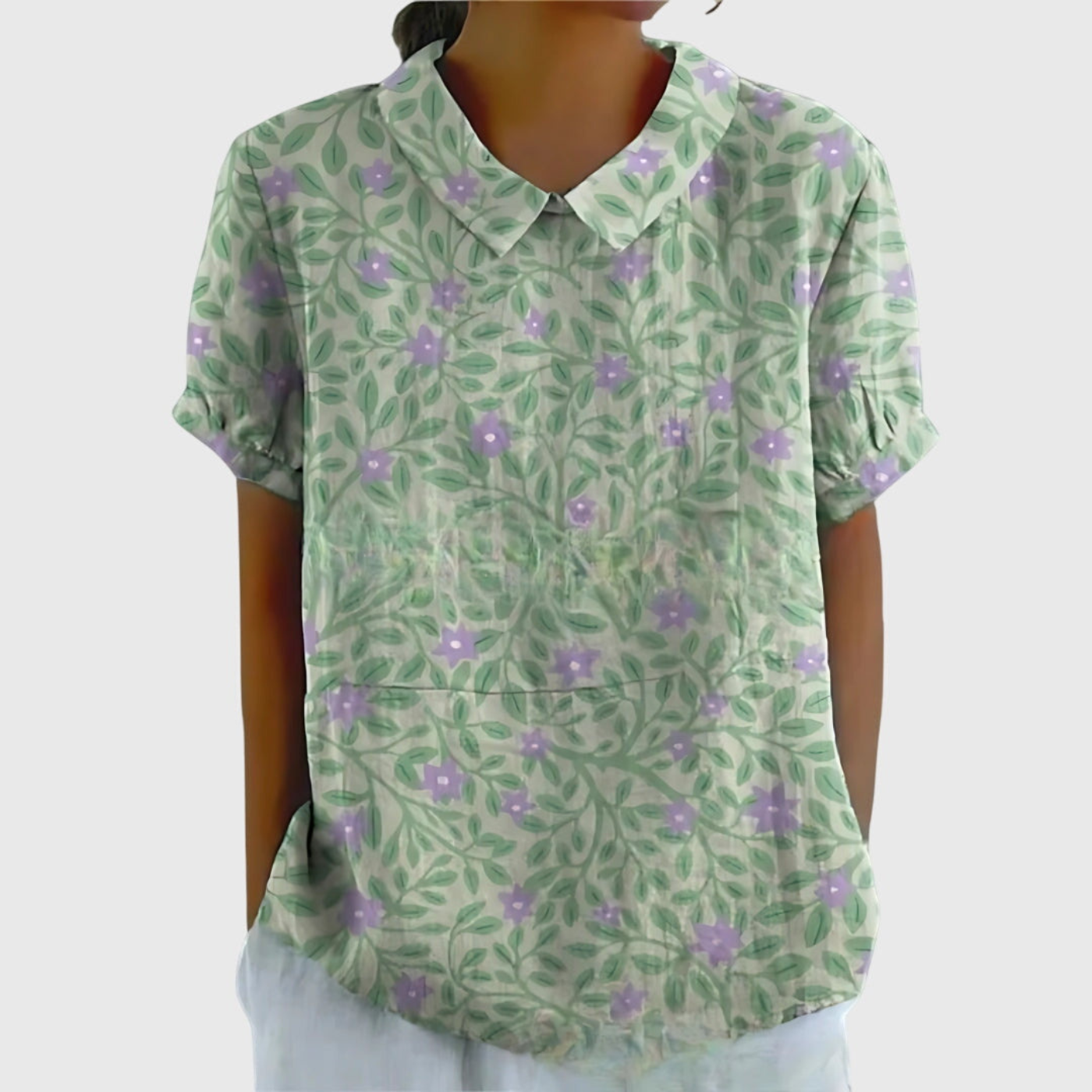 Wendy | Floral Print Short Sleeve Collared Blouse