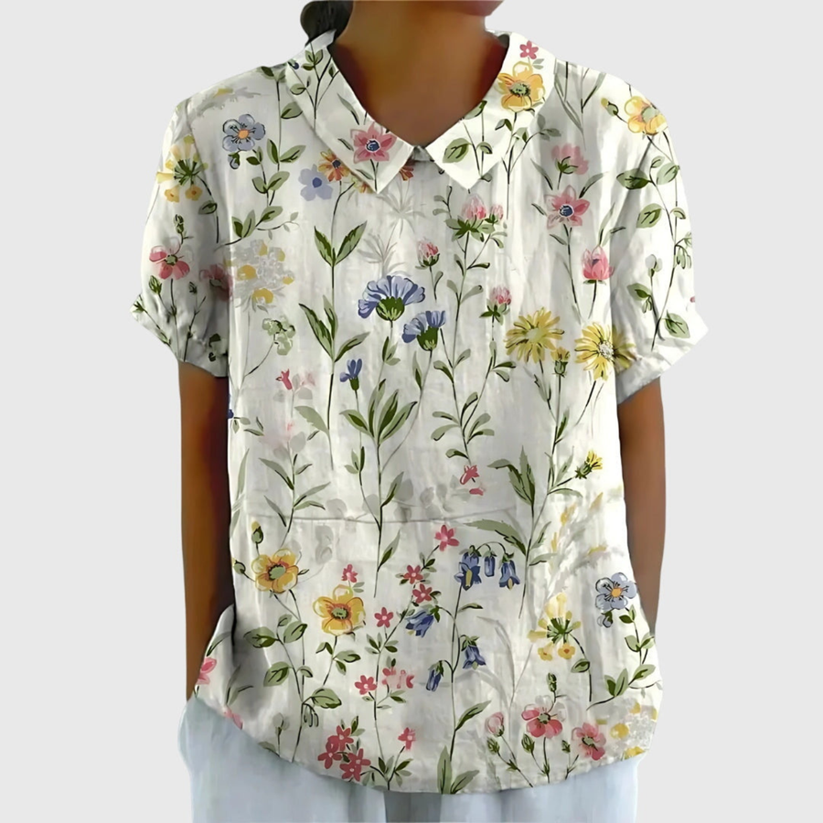 Wendy | Floral Print Short Sleeve Collared Blouse