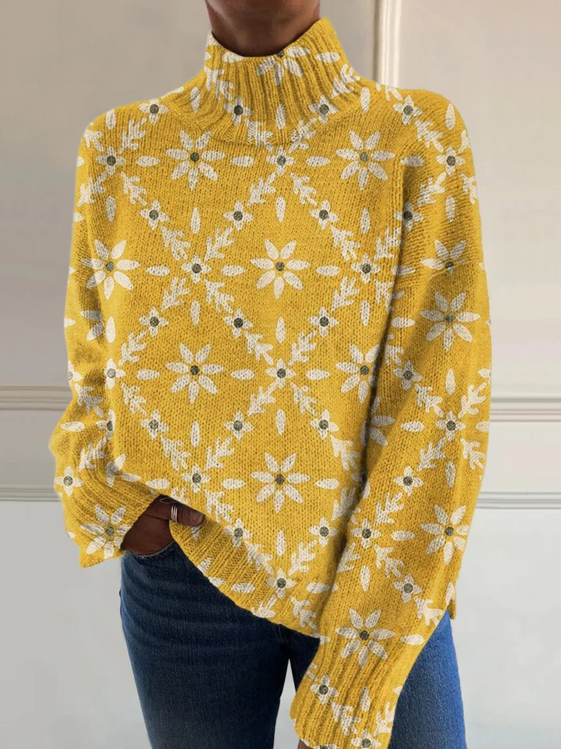 Dorothea | Floral Knit High Neck Jumper