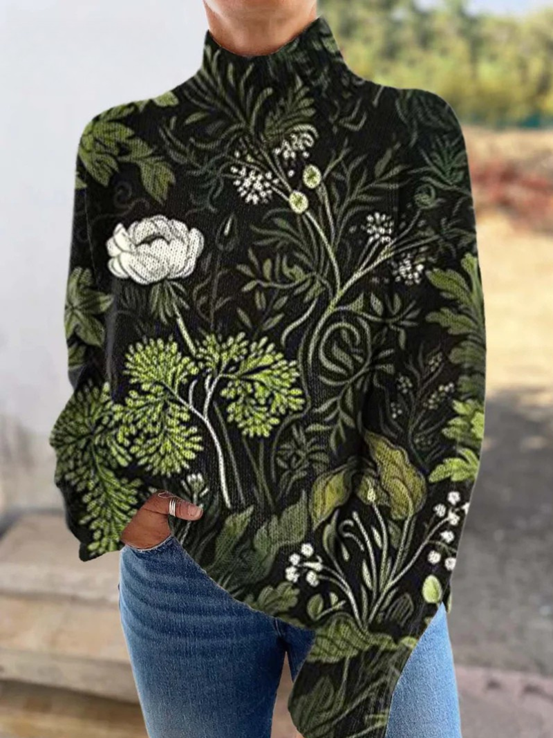 Coralie | Botanical Print Turtleneck Jumper