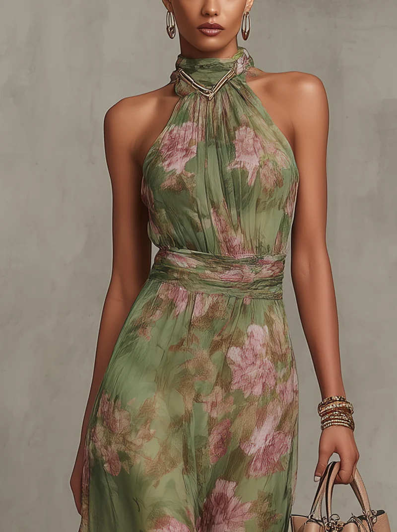 Cassia | Floral Halter Maxi Dress