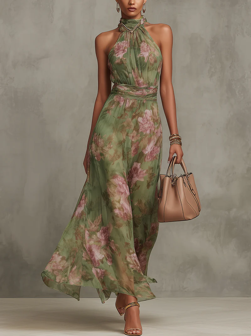 Cassia | Floral Halter Maxi Dress