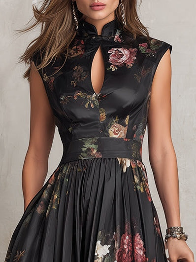 Camellia | Floral Keyhole Pleated Midi Dress