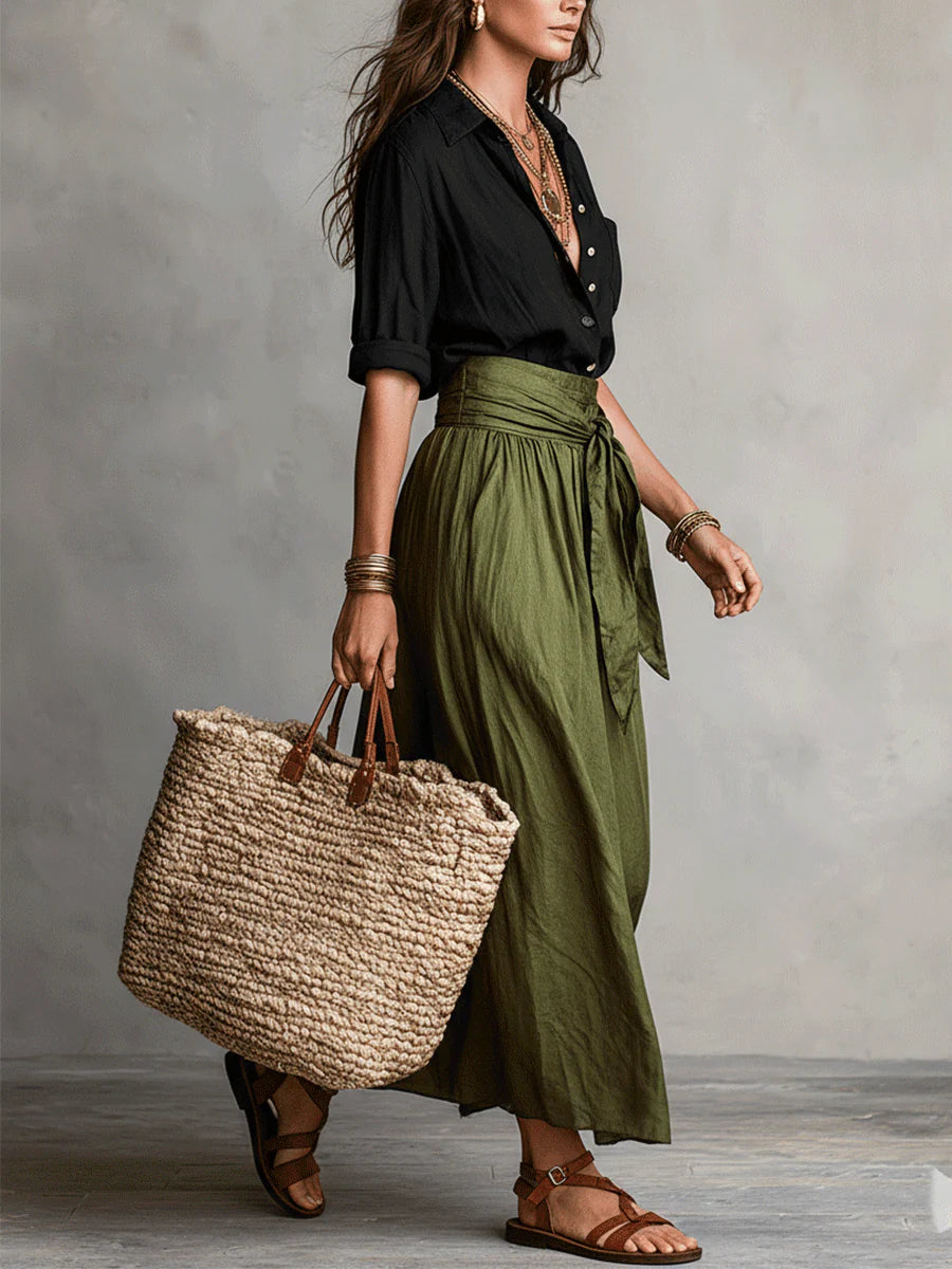 Seraphina | Flowing Tie Waist Maxi Skirt