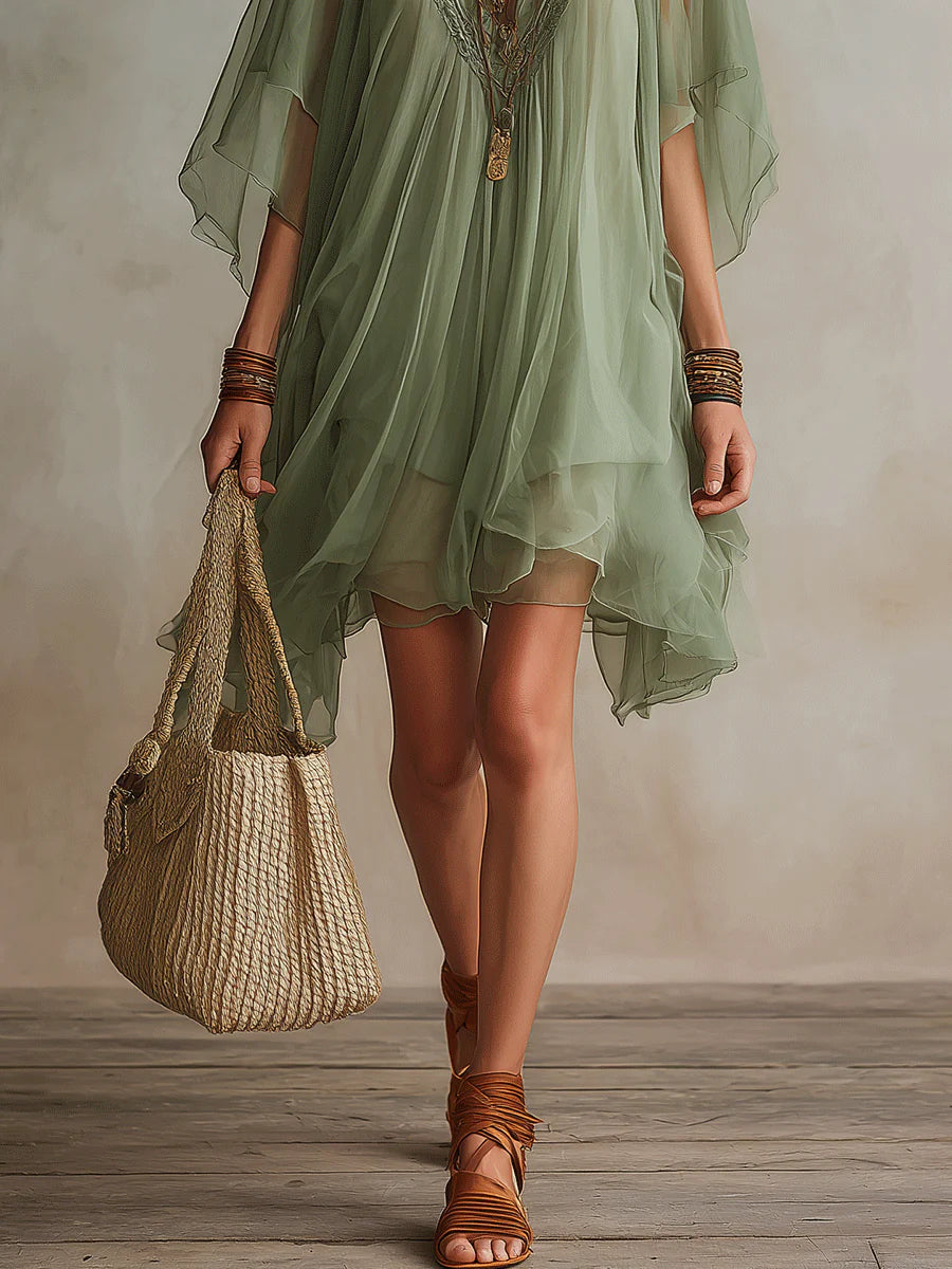 Vera | Chiffon V Neck Layered Flowy Mini Dress