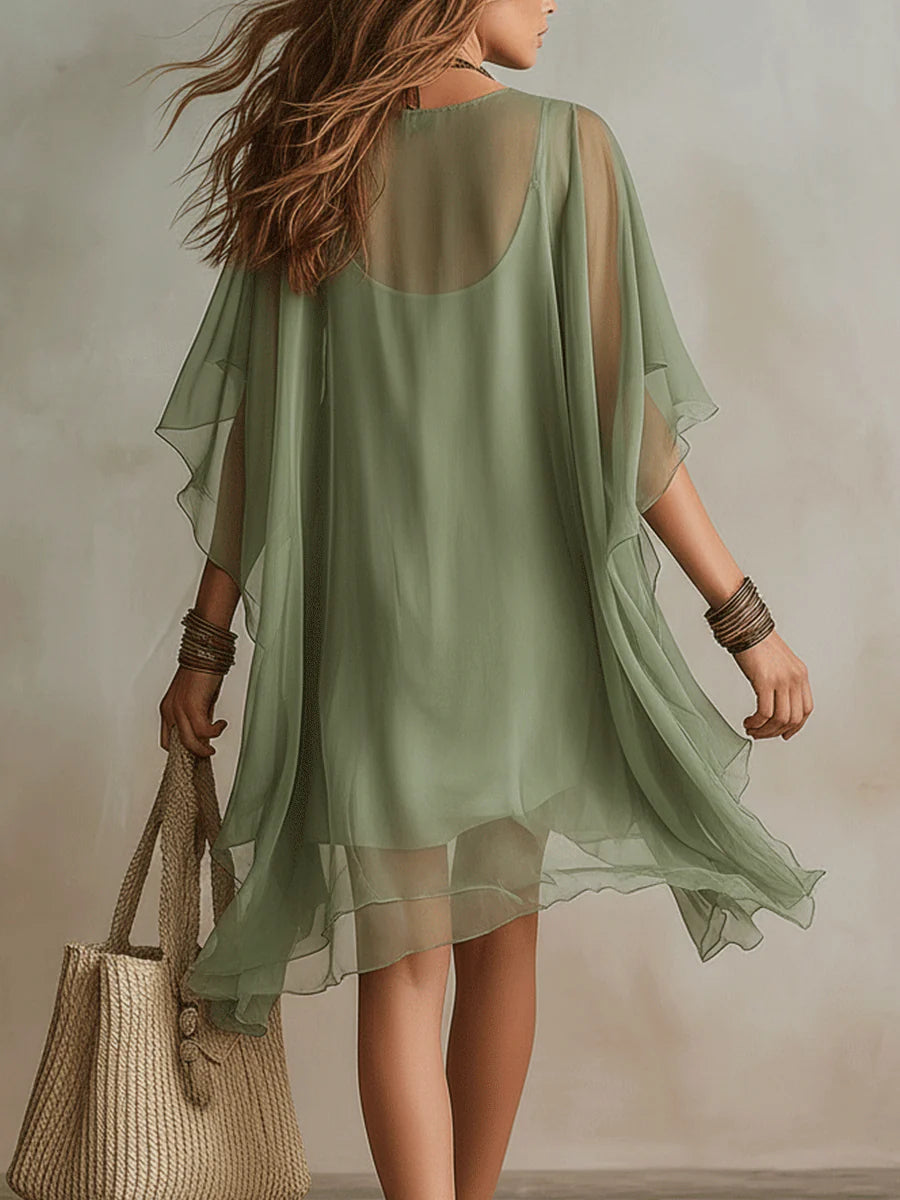 Vera | Chiffon V Neck Layered Flowy Mini Dress