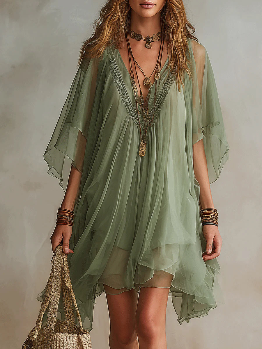 Vera | Chiffon V Neck Layered Flowy Mini Dress