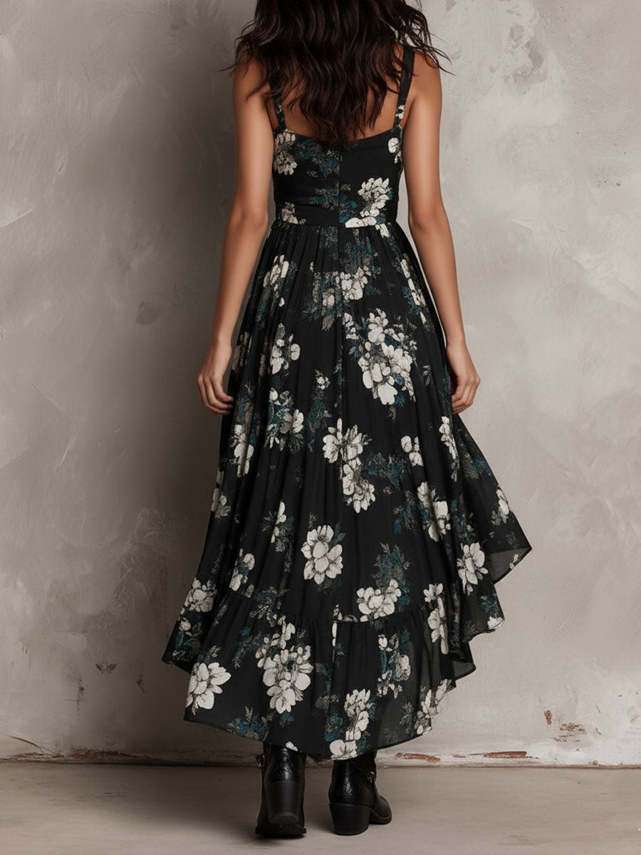 Sienna | Bohemian Floral Print Irregular Strapless Maxi Dress