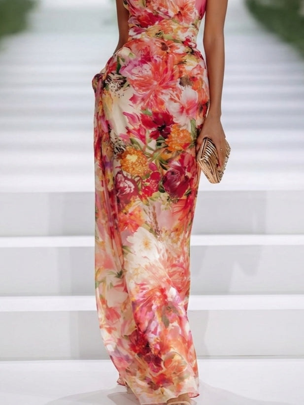 Rosalind-Marie | Chiffon Floral Halter Neck Sleeveless Maxi Dress