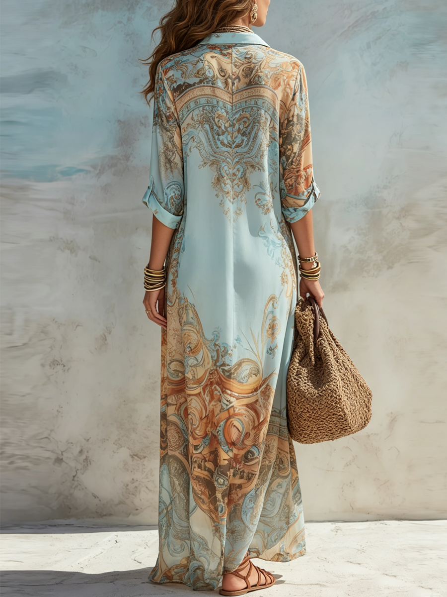 Olympia | Blue Floral Print Shirt Maxi Dress
