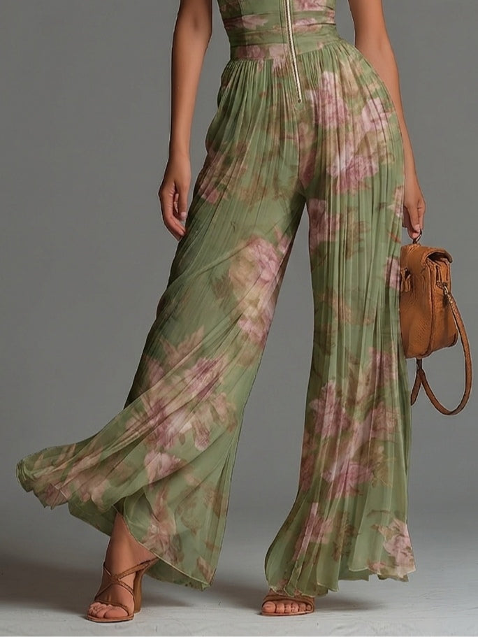 Leonora | Floral V Neck Sleeveless Zip Up Dress