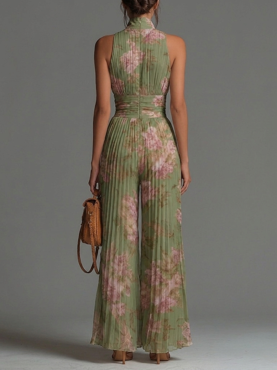 Leonora | Floral V Neck Sleeveless Zip Up Dress