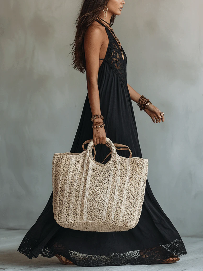 Liliane | Bohemian Black Sleeveless Lace Trimmed Maxi Dress