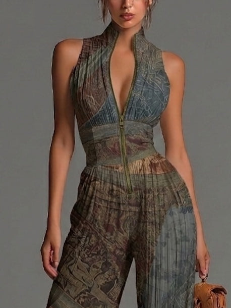 Willa | Bohemian Ethnic Print Sleeveless Zipper Pleated Dress