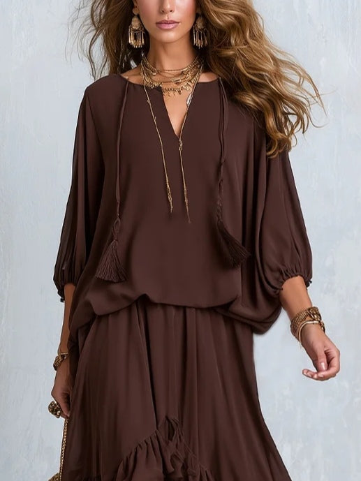 Adriana | Chiffon Tassel V Neck Two Piece