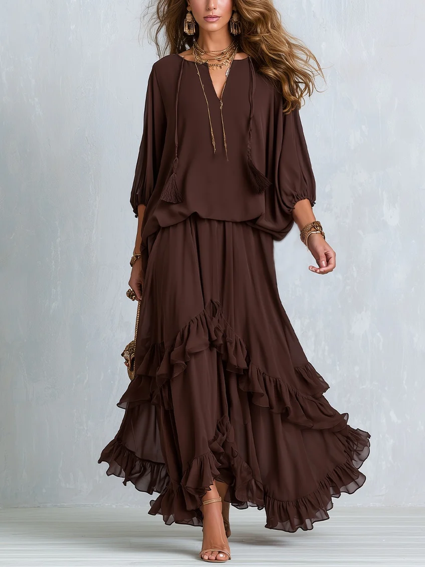 Adriana | Chiffon Tassel V Neck Two Piece