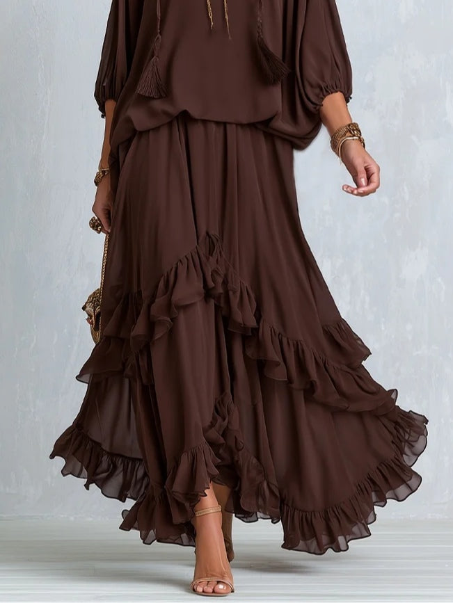 Adriana | Chiffon Tassel V Neck Two Piece