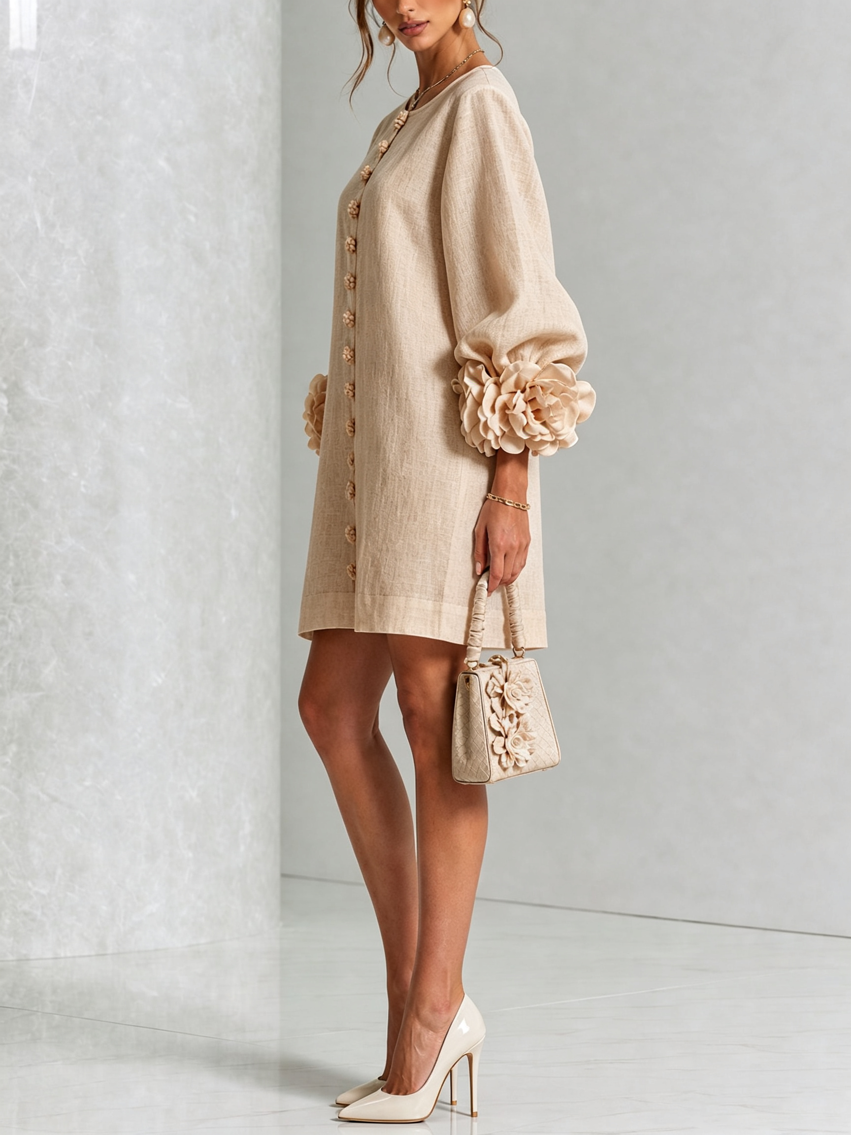 Anya | Floral Button Down Mini Dress with Striking Floral Cuffs