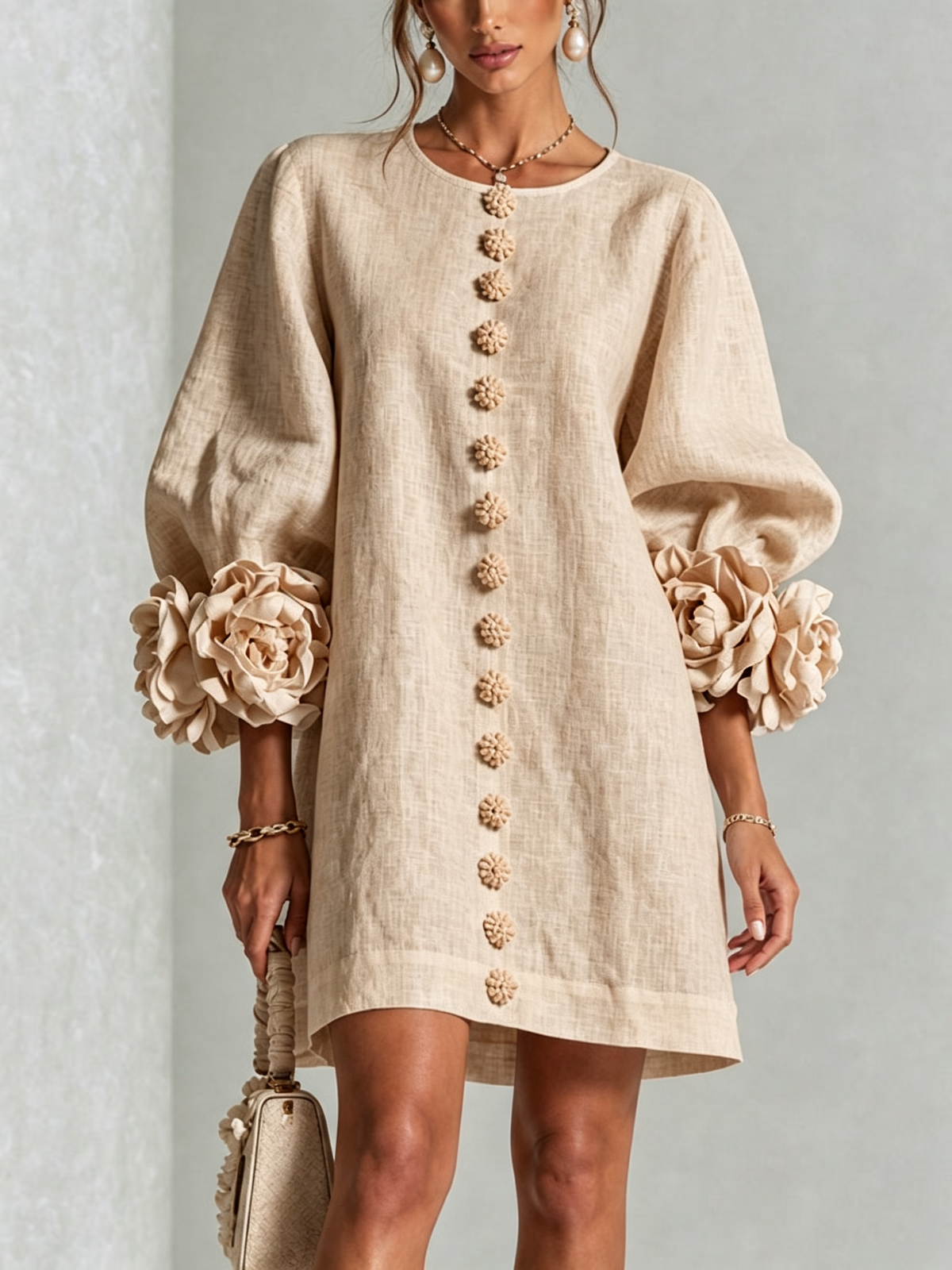 Coraline | Floral Cuff Button Mini Dress