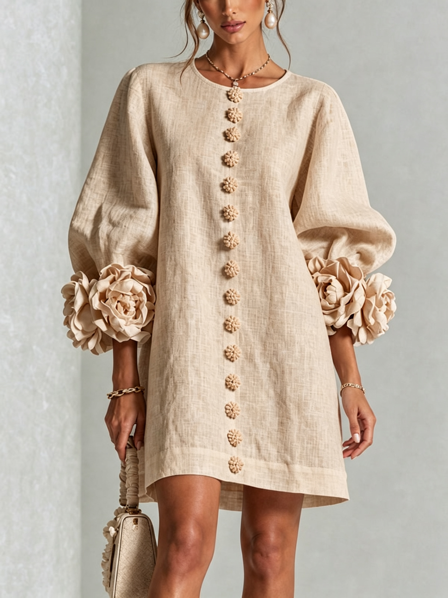 Coraline | Floral Cuff Button Mini Dress